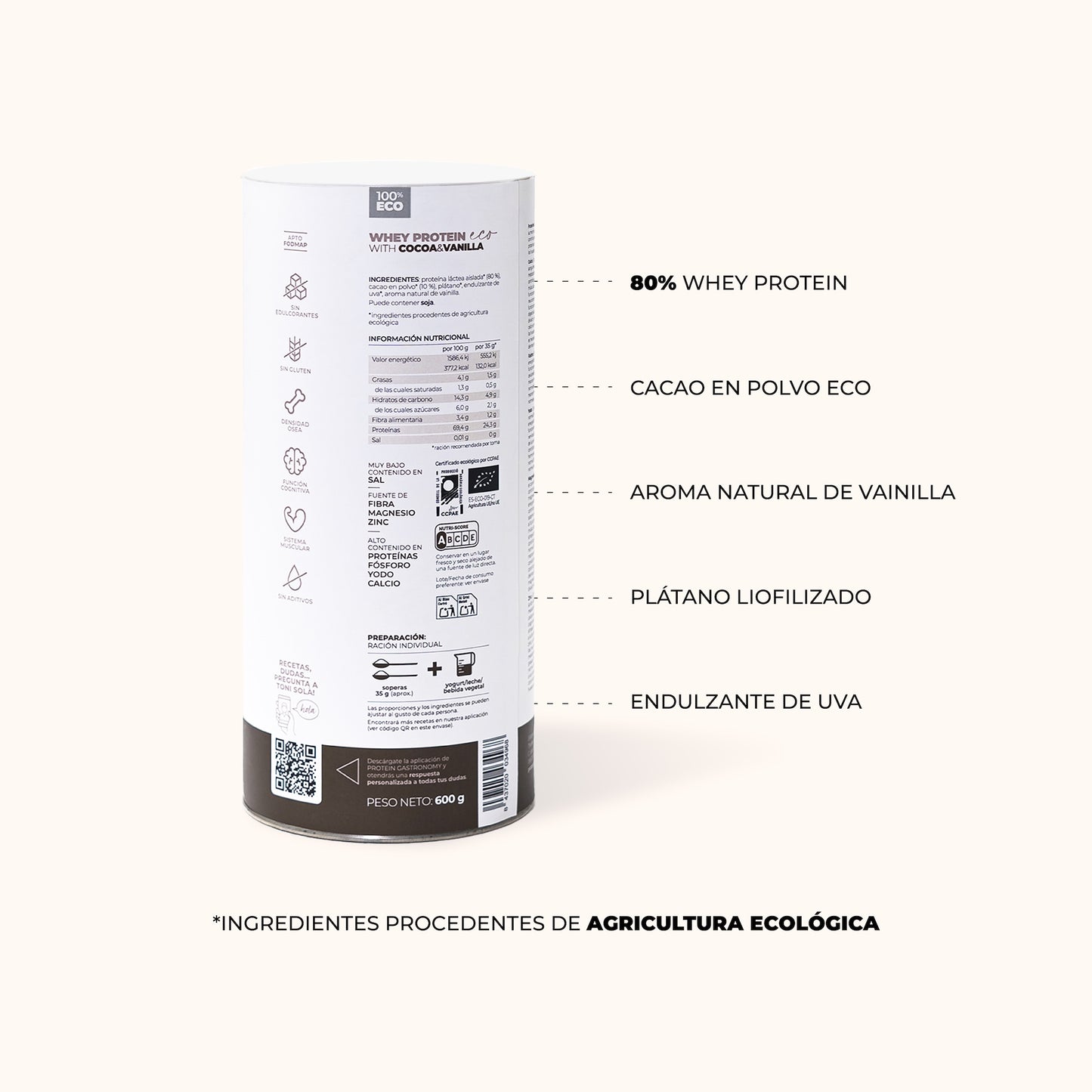 Proteína ECO Whey con Cacao y Vainilla 100%